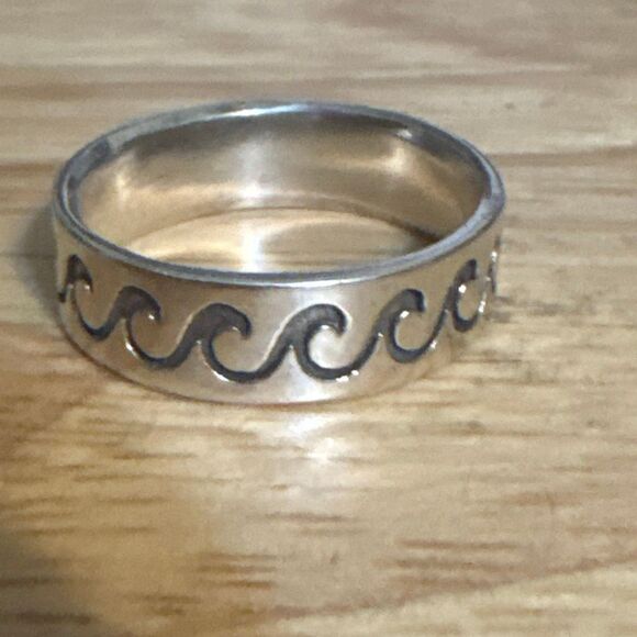 Sterling Silver Ring Band, New, Handmade, size 7.5, Wave Design, Ocean Design - Picture 2 of 5